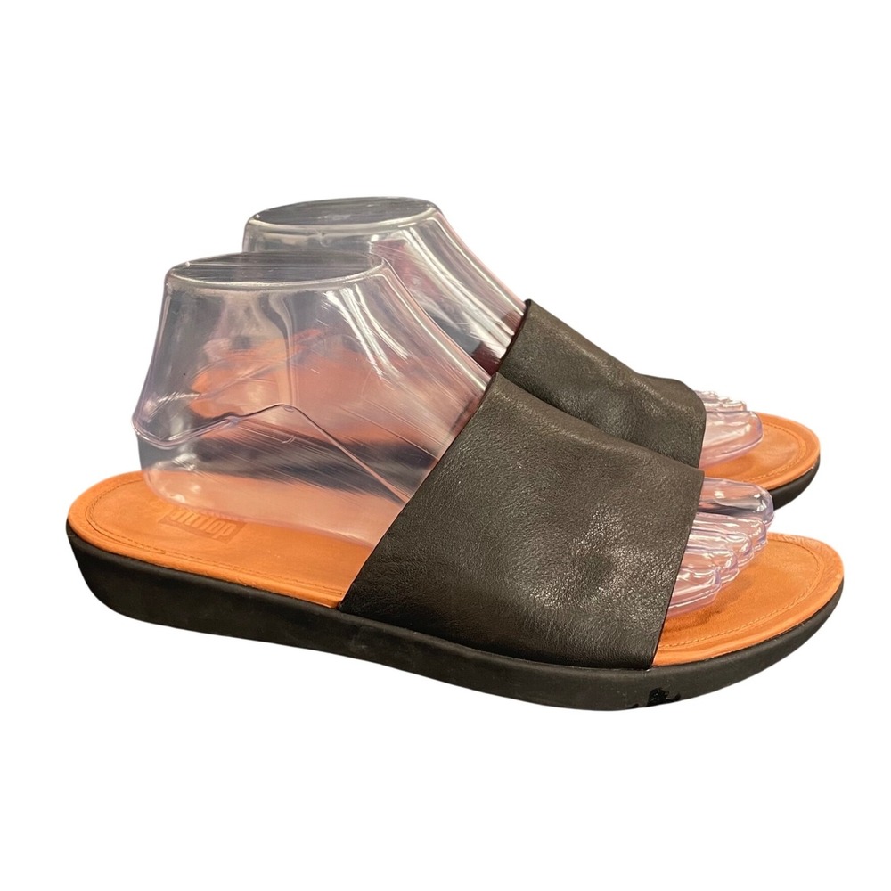 FitFlop Duocomff Black Leather Slide Sandals Womens 8 M27-001 Comfort Shoes‎